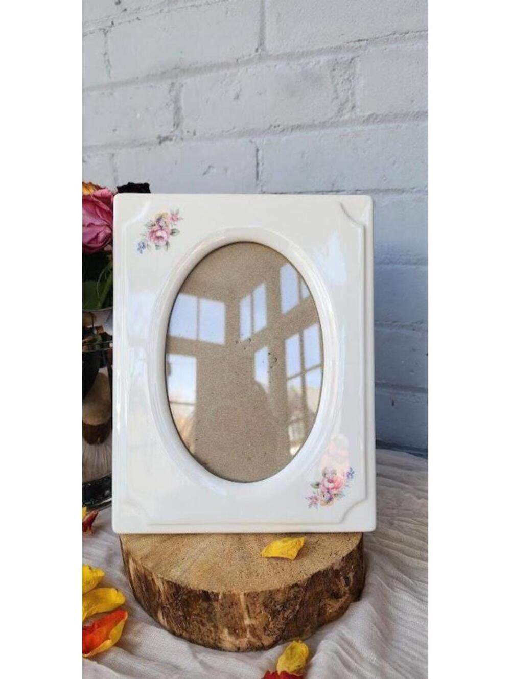 Vintage Floral Porcelain Picture Frame 5x7 Oval Opening | Weston Gallery